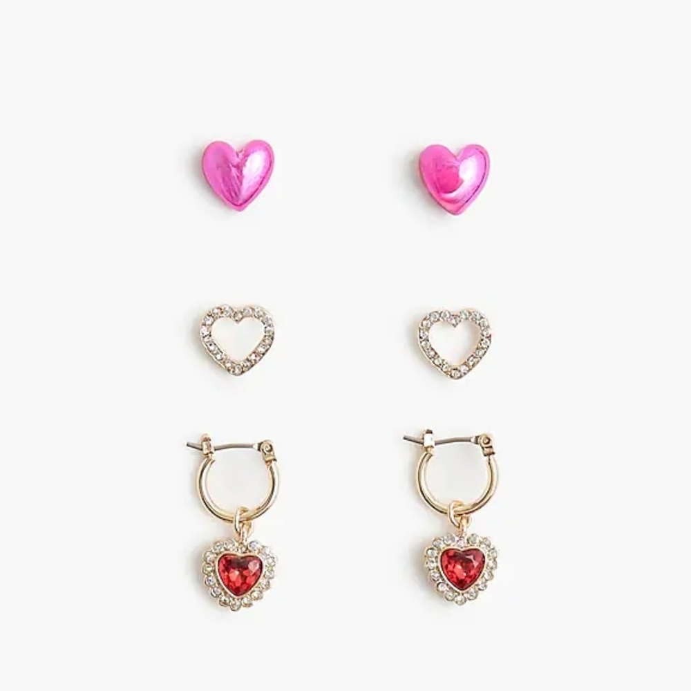 New J. Crew Crewcuts Heart Earring Set Of 3